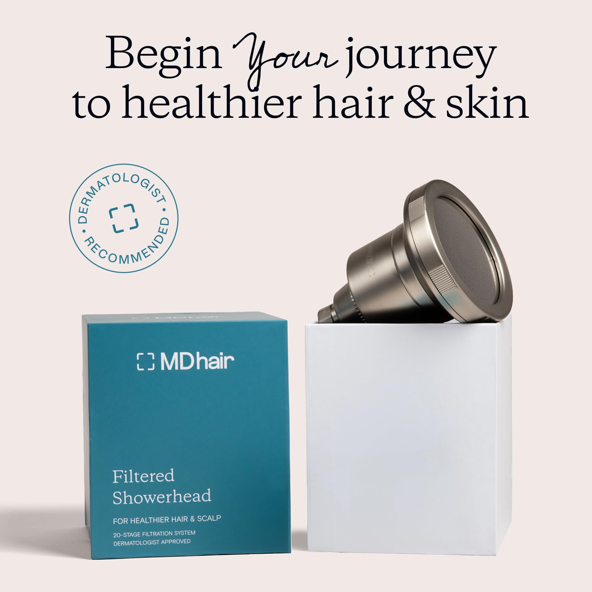 MDhair hard water softener reduces minerals for softer skin and hair.