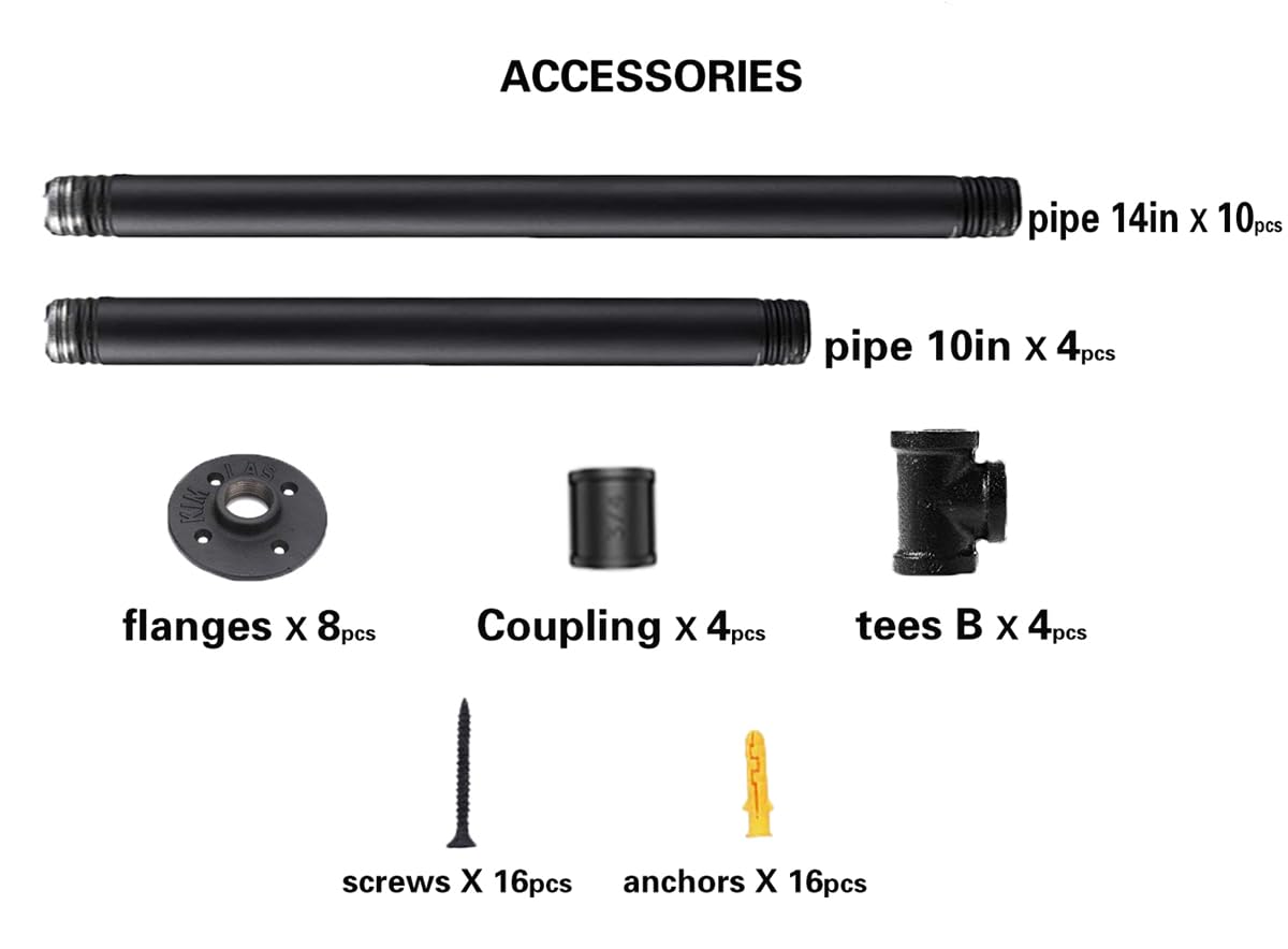 Mdjwjj pipe-leg kit parts laid out for simple DIY assembly.