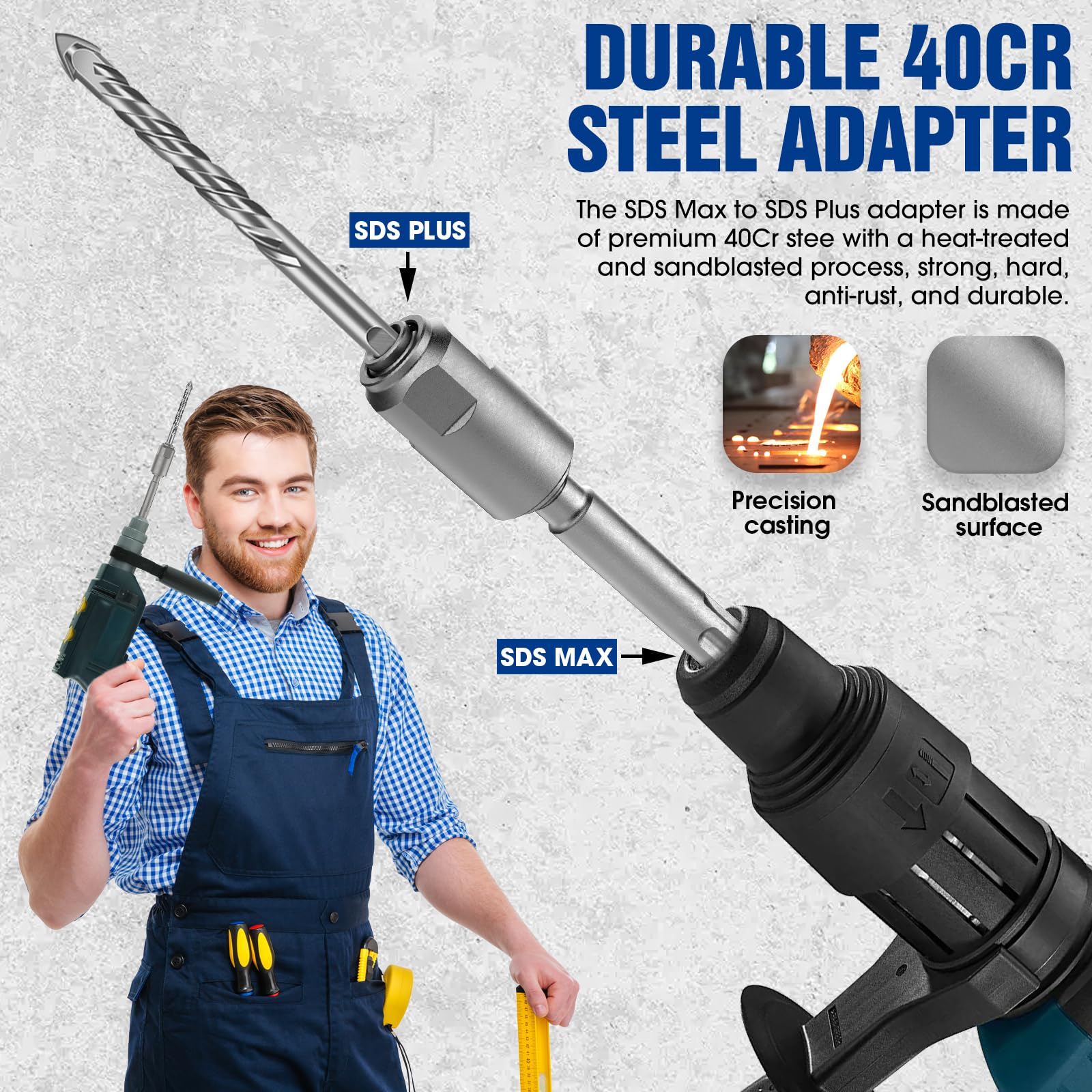 MDKave hammer drill adapter in action for masonry drilling.