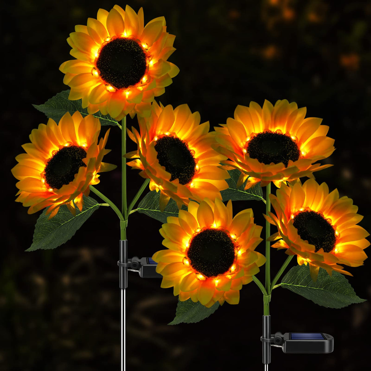 Meagoo solar sunflower light close-up highlights lifelike petals for elegant outdoor decor