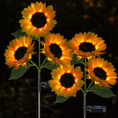 Meagoo solar sunflower light close-up highlights lifelike petals for elegant outdoor decor