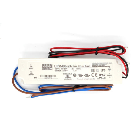Mean Well LPV-60-24 IP67 enclosure for rugged outdoor LED installations.