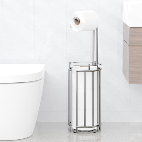 Meangood stand dispenses one roll while storing extra rolls within easy reach.