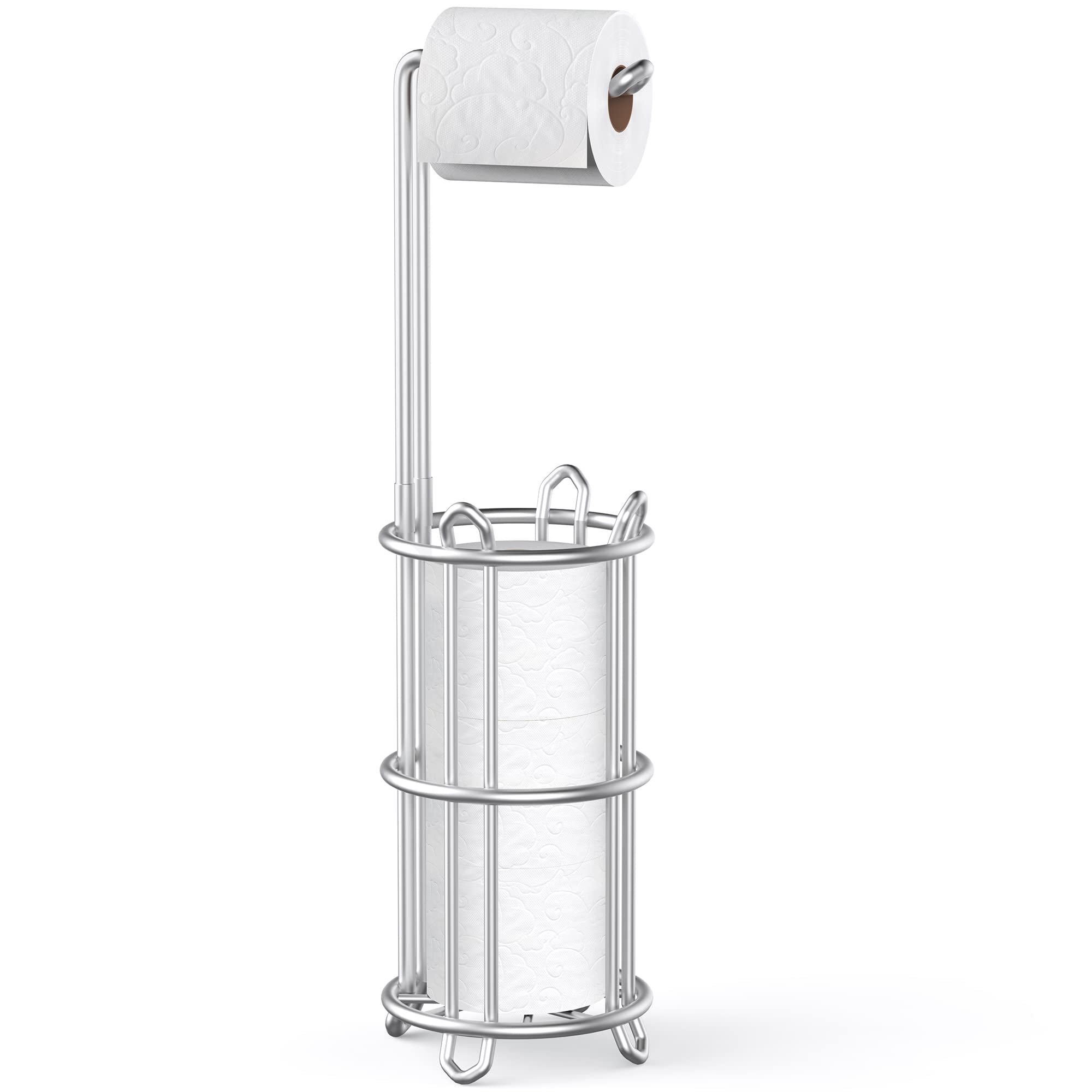 Meangood four-roll storage atop the toilet paper holder stand for handy backups