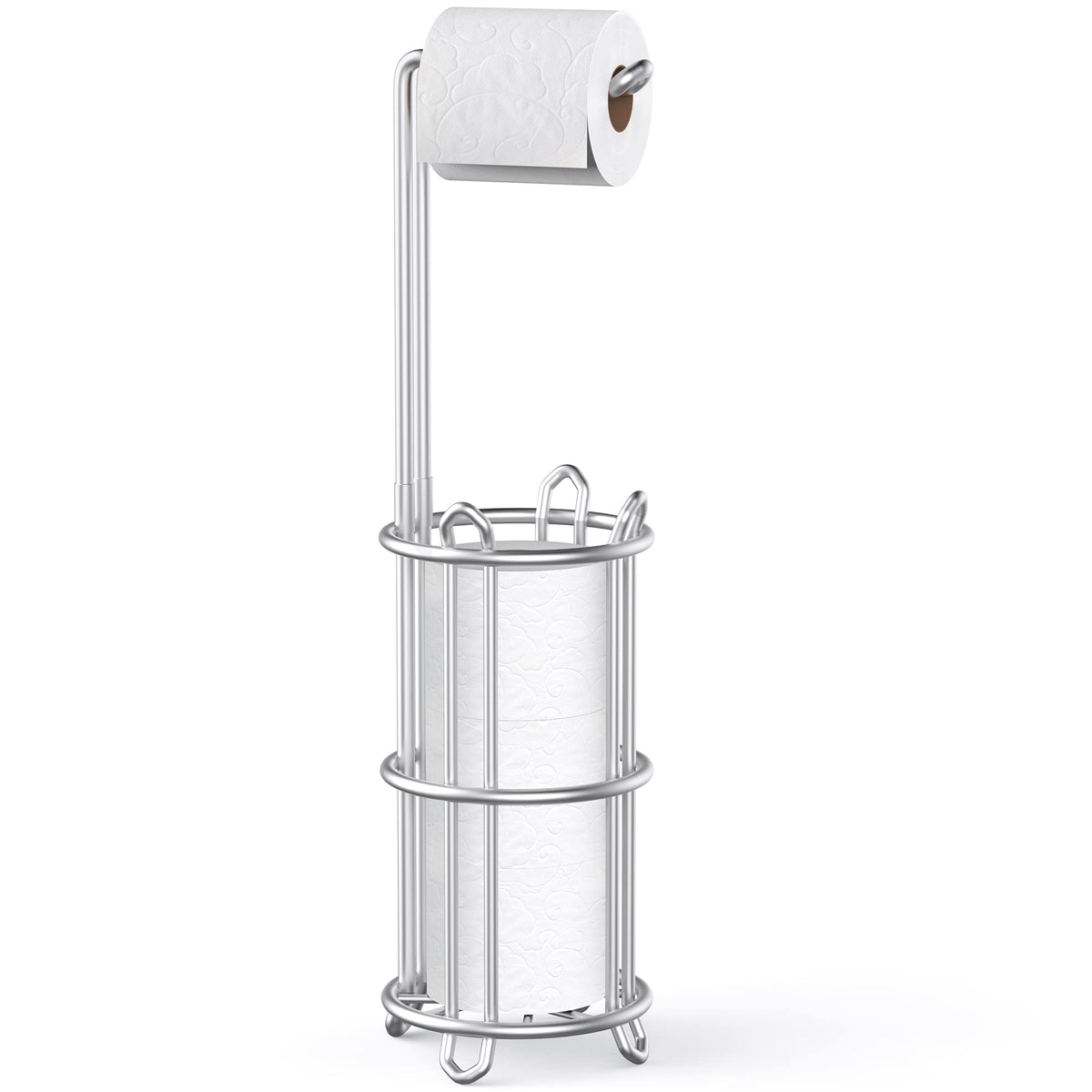 Meangood four-roll storage atop the toilet paper holder stand for handy backups