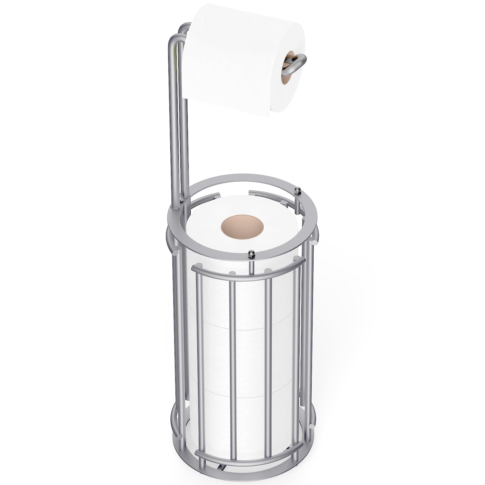 Meangood toilet paper holder stand, front view, with four-roll storage for emergencies.