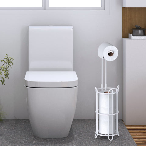 Meangood stand with roll-storage tower keeps spare rolls within reach.