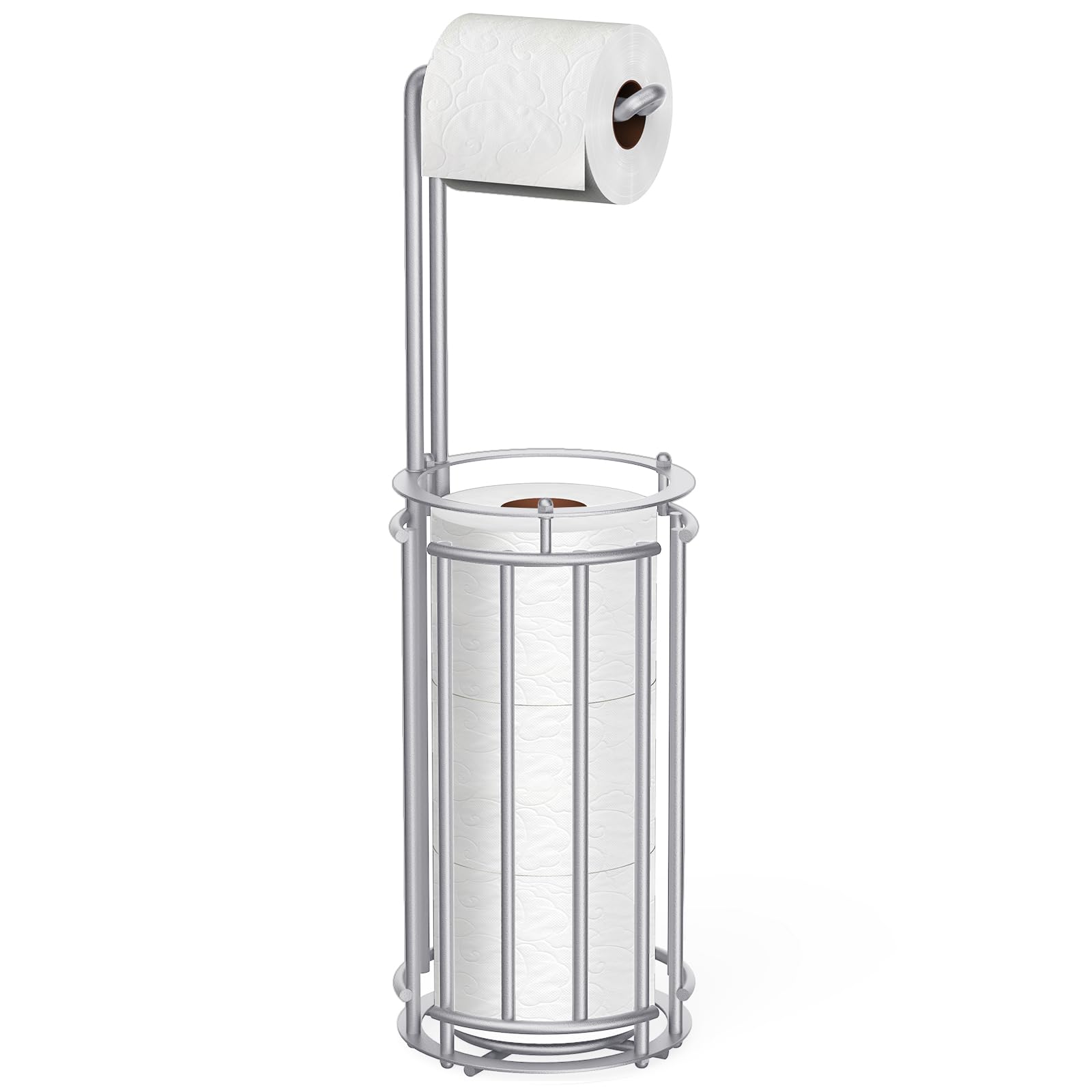 Meangood toilet paper holder stand, side view, showing easy reach and compact footprint.