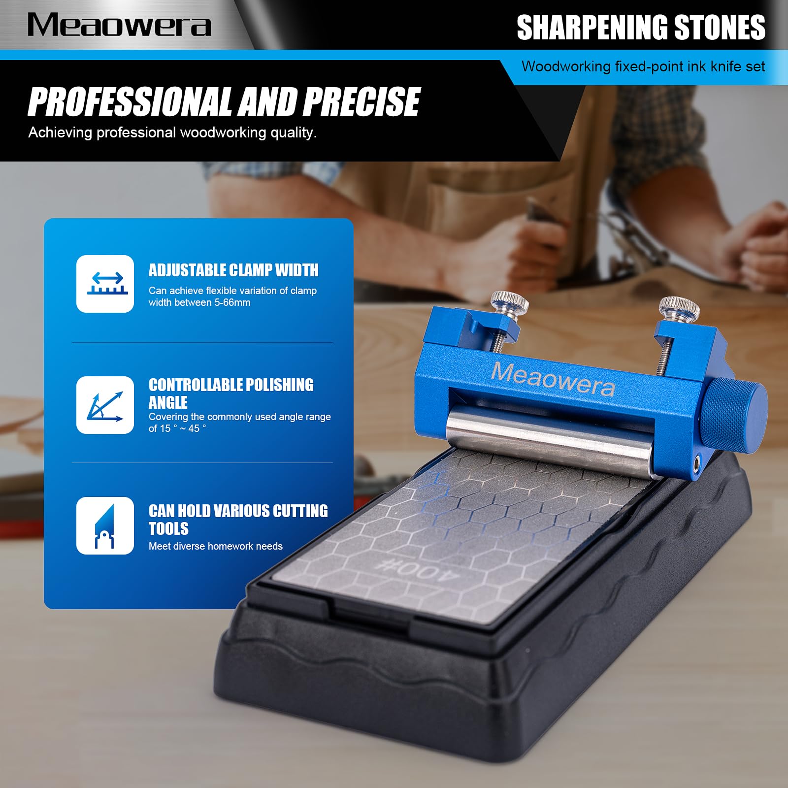 Meaowera chisel sharpening kit 1-degree adjustment for fine edge control.
