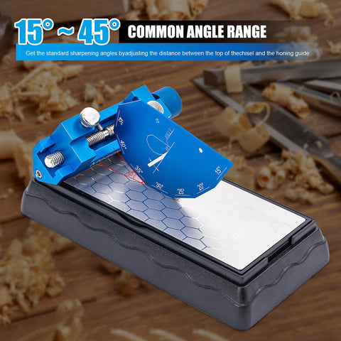 Meaowera chisel sharpening kit eccentric-roller enables balanced sharpening for short blades.
