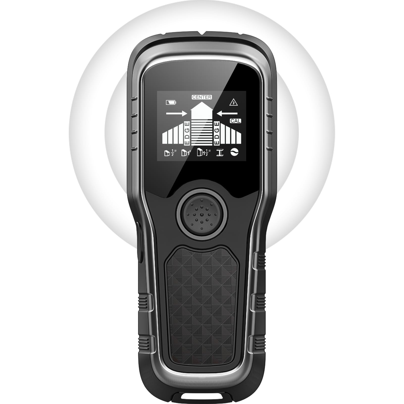 Meapro Stud Finder with bright LCD display showing stud location for precise mounting