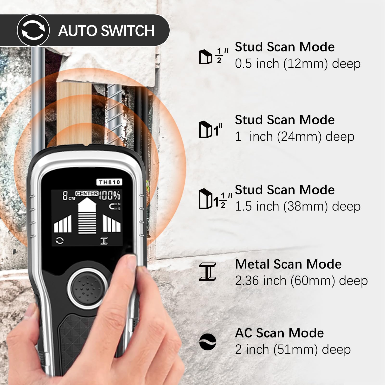 Meapro stud finder wall scanner LCD screen provides clear guidance for safe drilling.