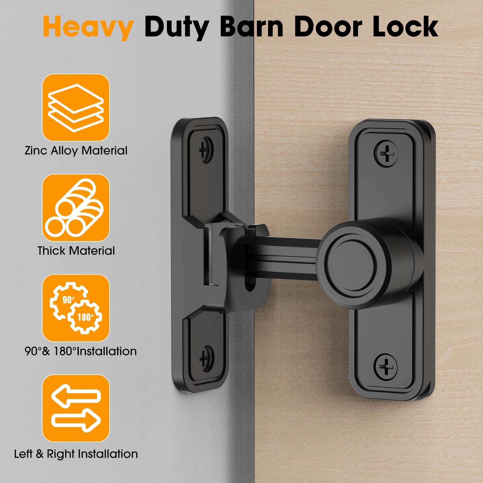 MeBantoo barn door lock demonstrating 180-degree mounting for versatile layouts