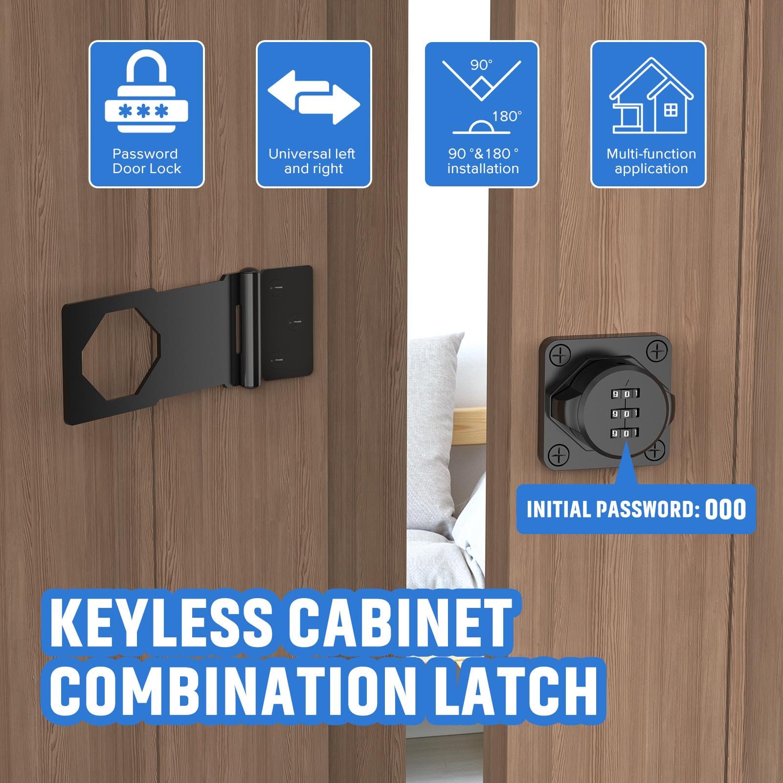 MeBantoo cabinet lock close-up showing 3-digit combination dial for keyless access.