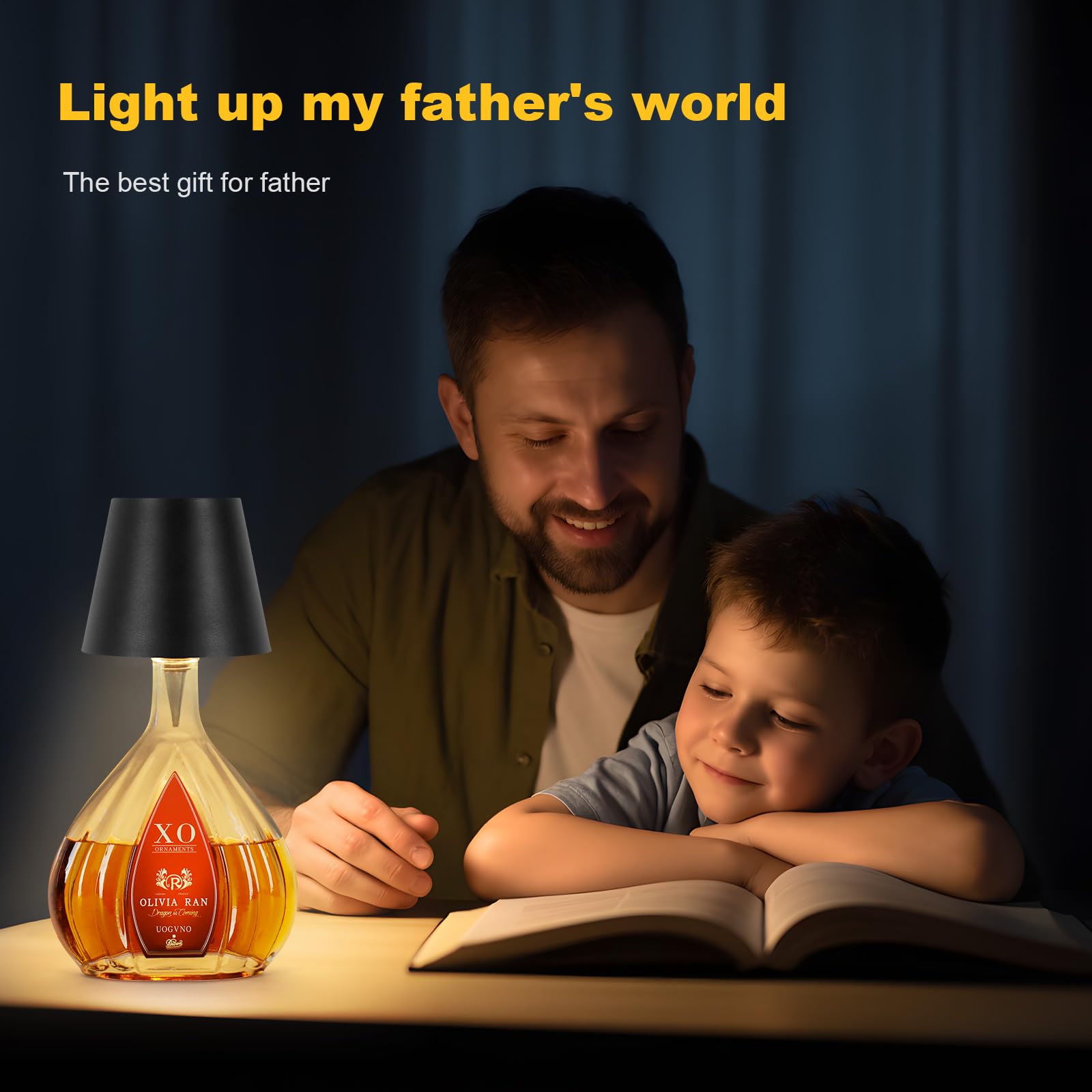 Mebaraul cordless bottle lamp placed on a shelf for ambient lighting.