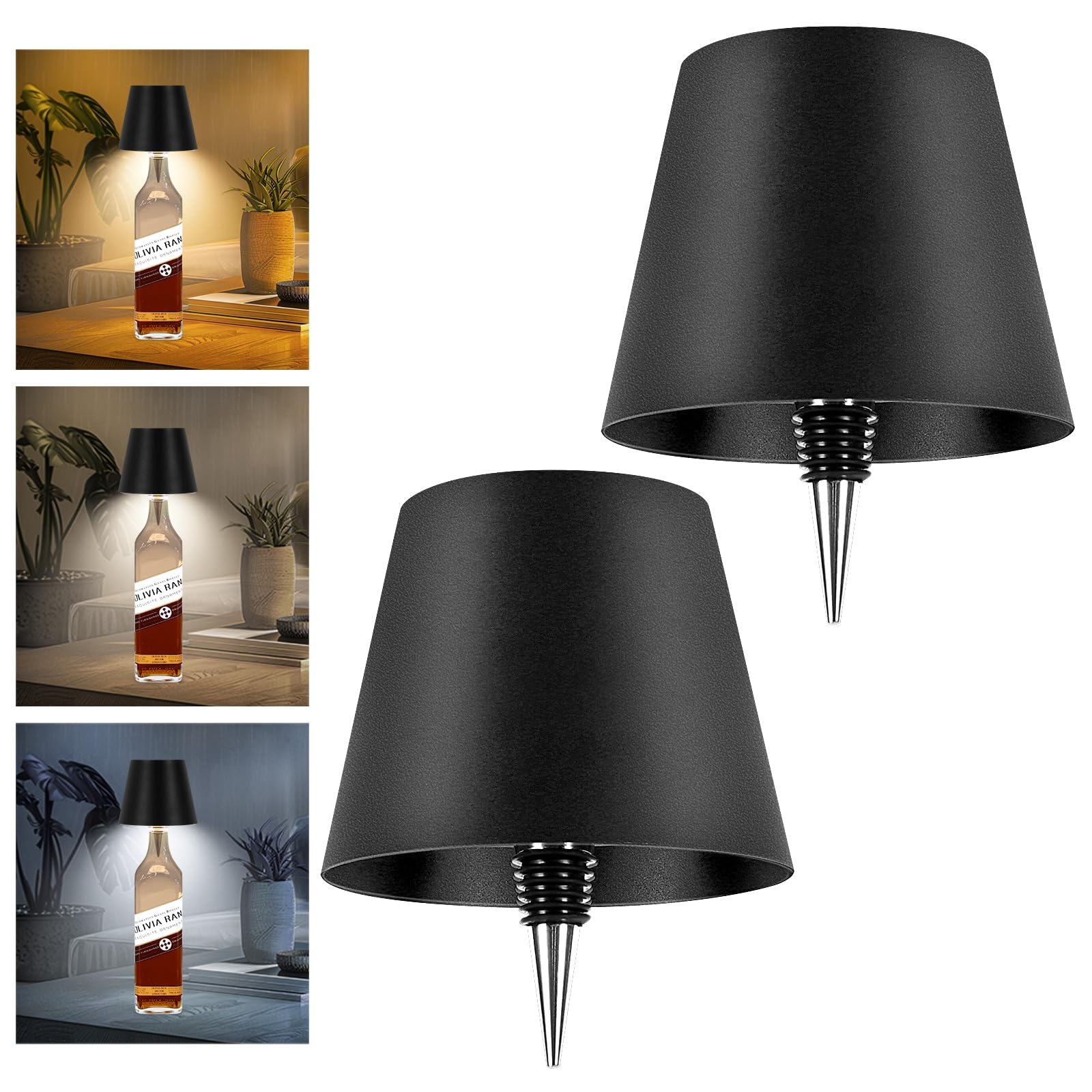 Mebaraul two-pack bottle lamps on a dining table, cordless and versatile.