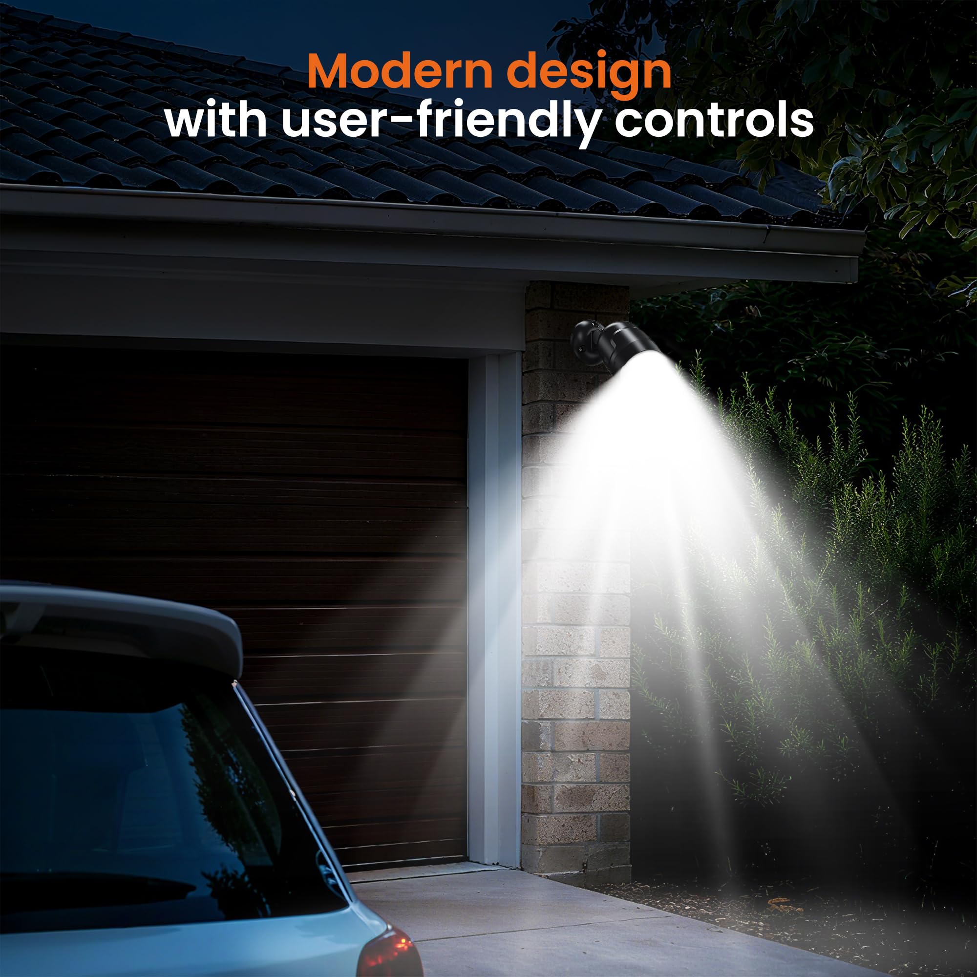 Mecanto outdoor side-angle view shows easy setup and reliable illumination.