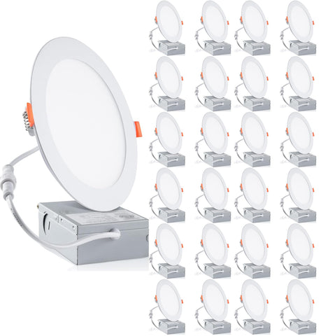 Meccein 24-pack 6-inch LED downlight emphasizes energy efficiency and bright, even ceiling lighting.