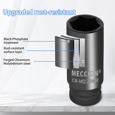 Meccion Cr-Mo steel impact socket shown with heat-treated construction