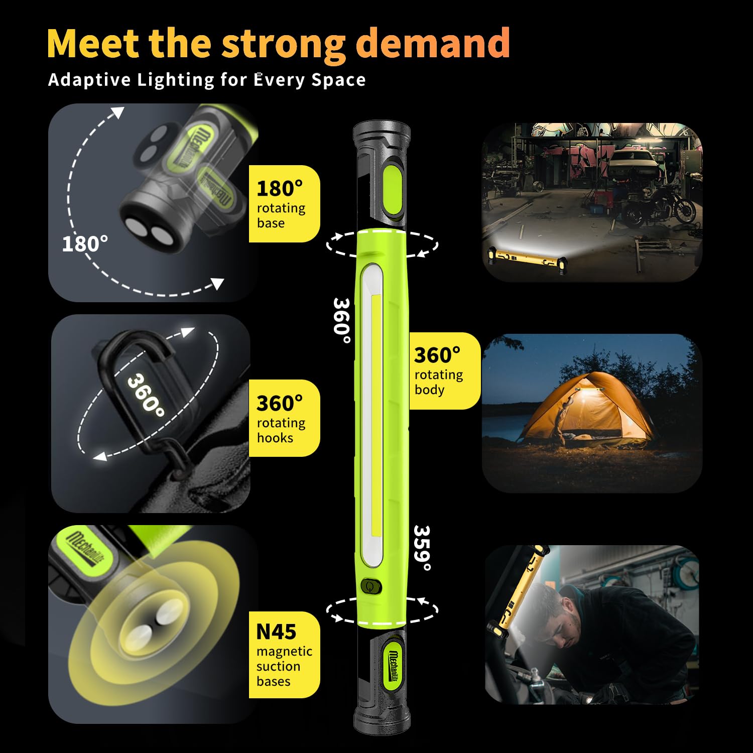MechaniLite 360° main light and 180° legs offer flexible positioning