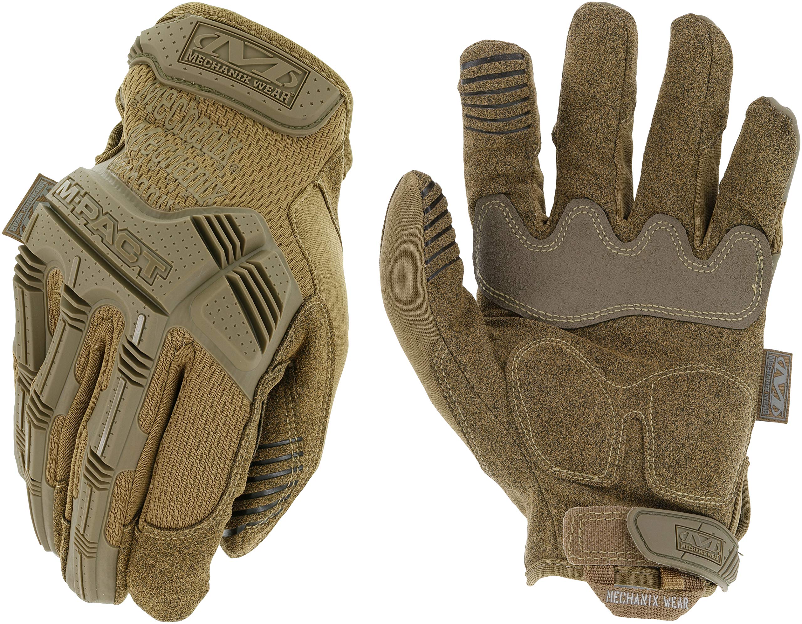 Mechanix Wear M-Pact brown gloves with knuckle guard for rugged field protection.