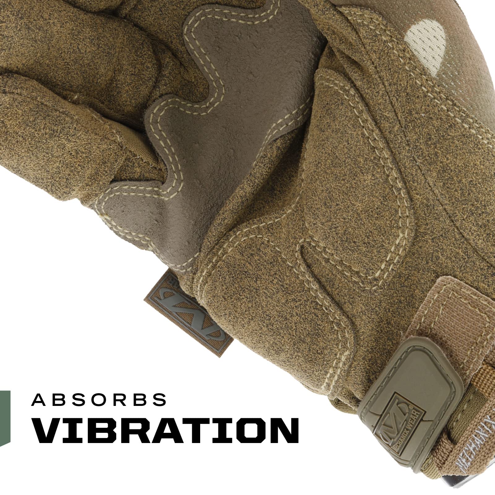 Embossed fingertip pattern on M-Pact increases grip and tactile feedback.