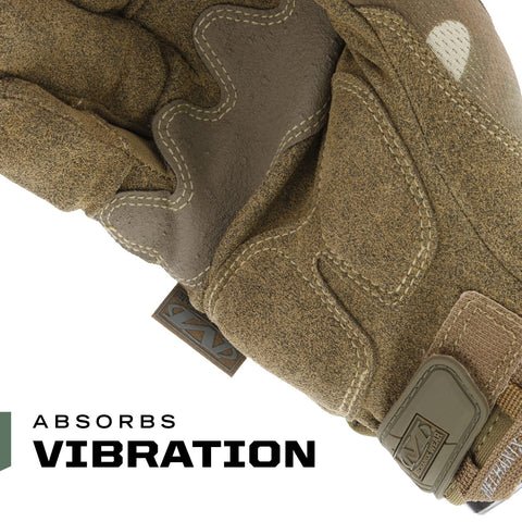 Embossed fingertip pattern on M-Pact increases grip and tactile feedback.