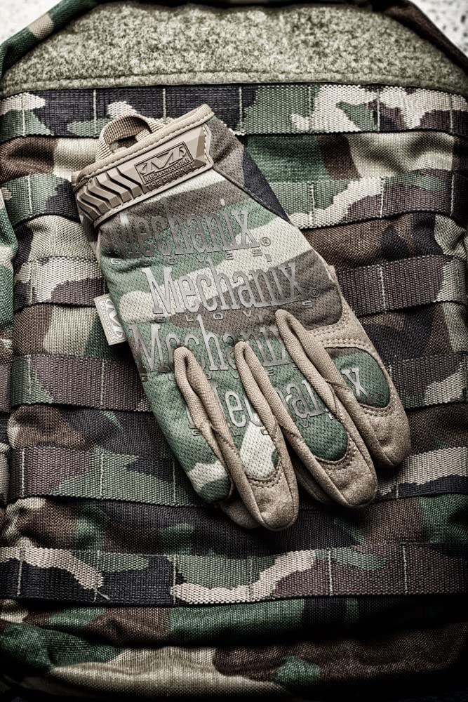 Mechanix Wear Original Woodland Camouflage Glove wrist-closure secures fit during active movement.