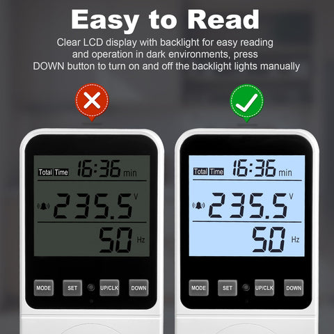 Mecheer watt meter plug data memory saves last usage data