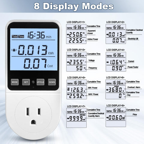 Mecheer watt meter plug digital display shows real time readings