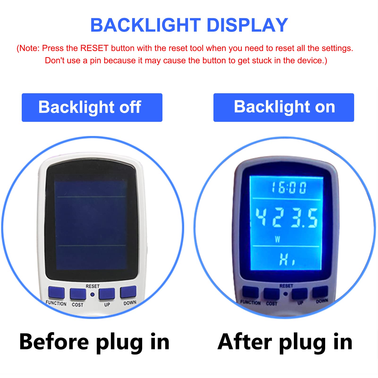 Mecheer watt meter digital readout provides precise consumption data.