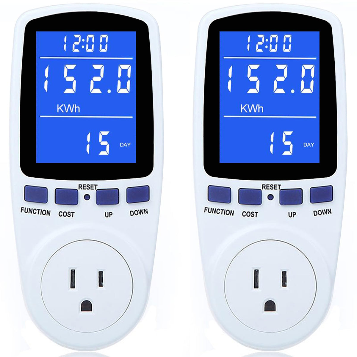 Mecheer watt meter plug front view helps monitor home energy use.