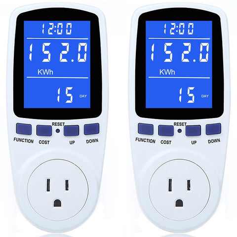 Mecheer watt meter plug front view helps monitor home energy use.