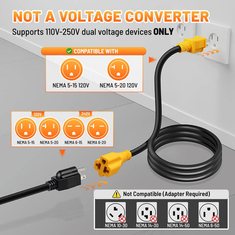 MECMO 15A to 20A NEMA conversion for 125V and 250V loads