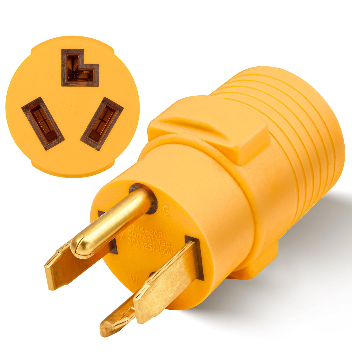 MECMO 3 to 4 prong dryer adapter connected to a modern 4-prong outlet