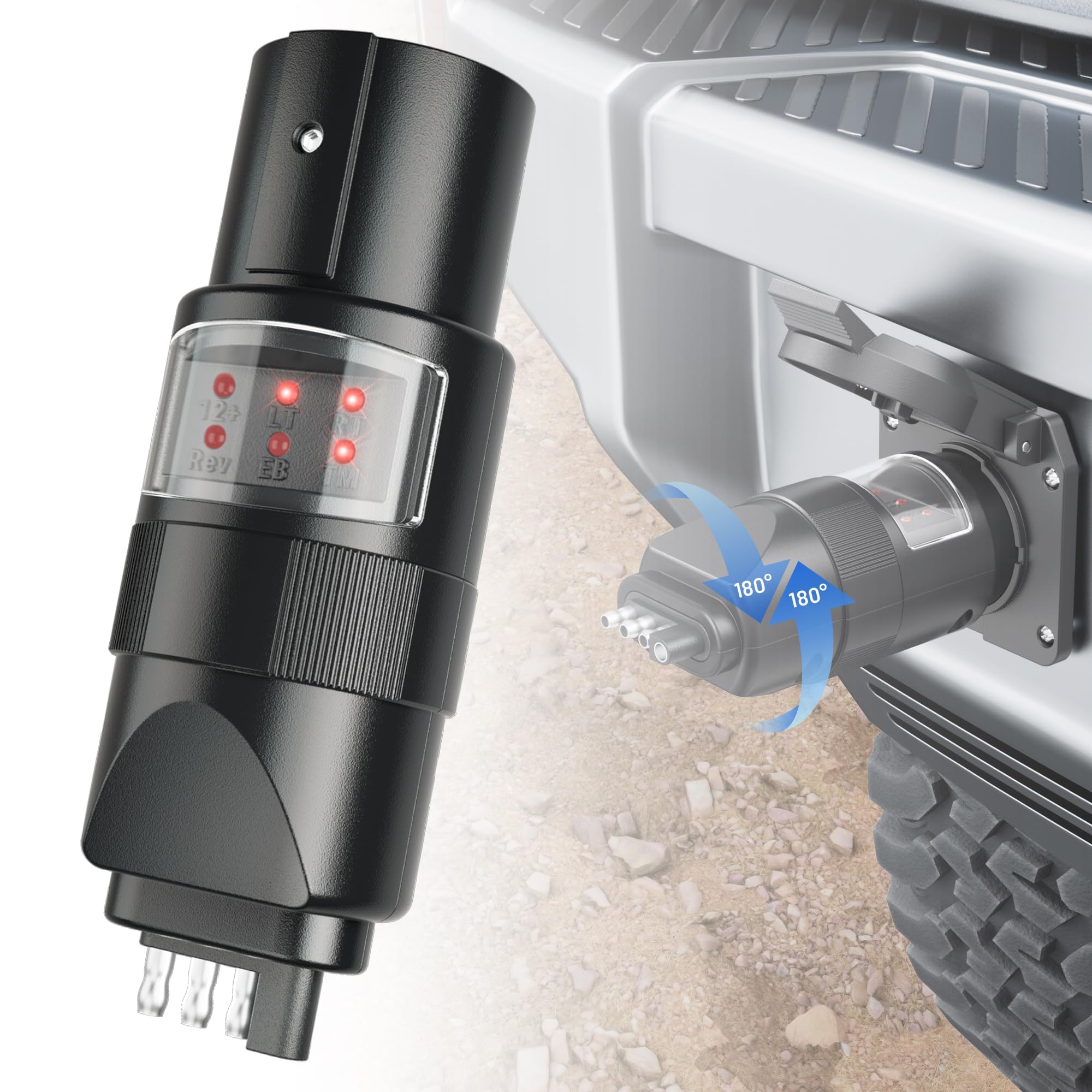 MECMO 360° rotatable trailer tester provides access from any angle for testing.
