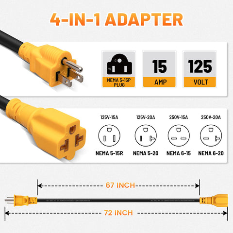 MECMO 4-in-1 NEMA adapter close-up showing multiple receptacles