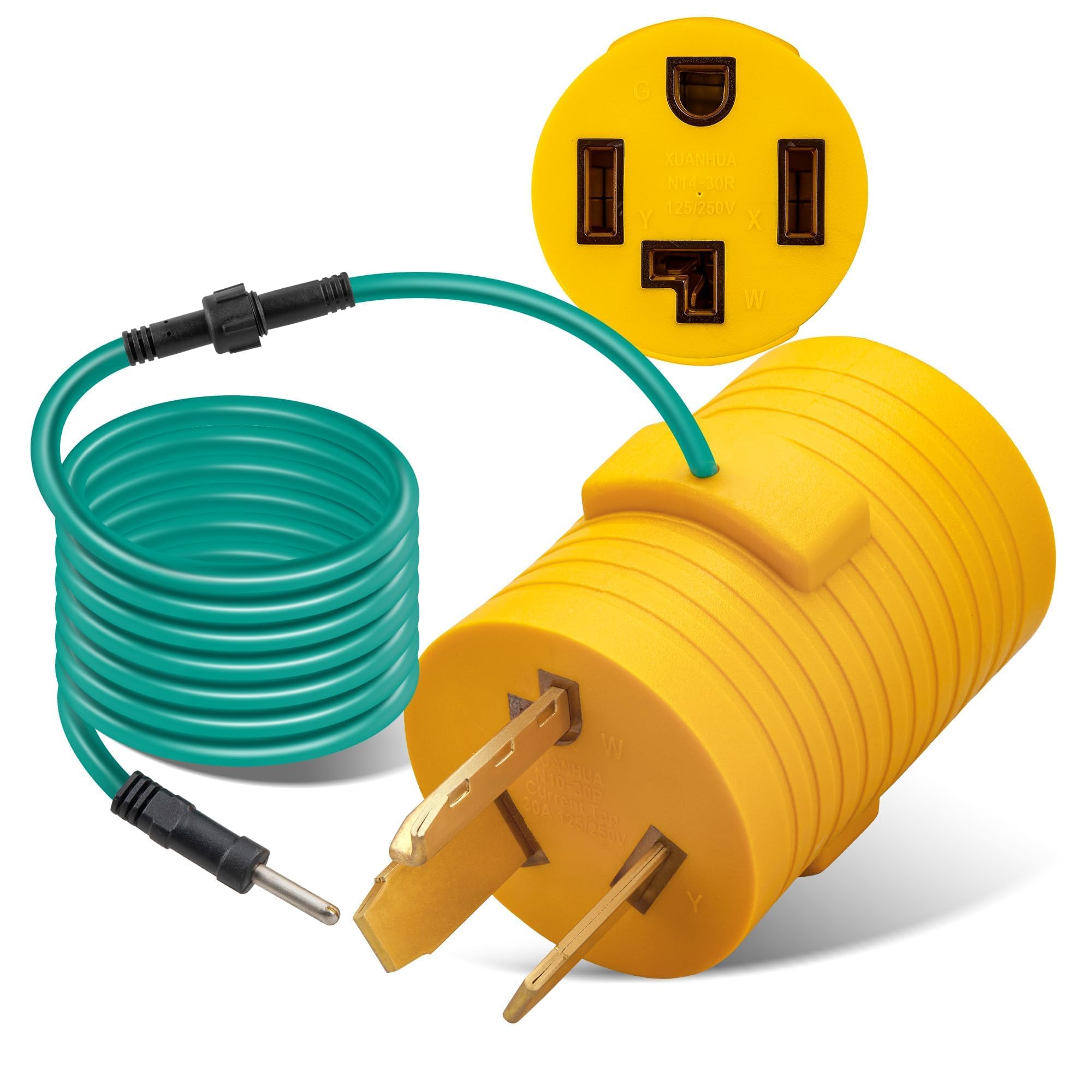 MECMO 4-to-3 prong dryer adapter front view shows compact plug-and-play design