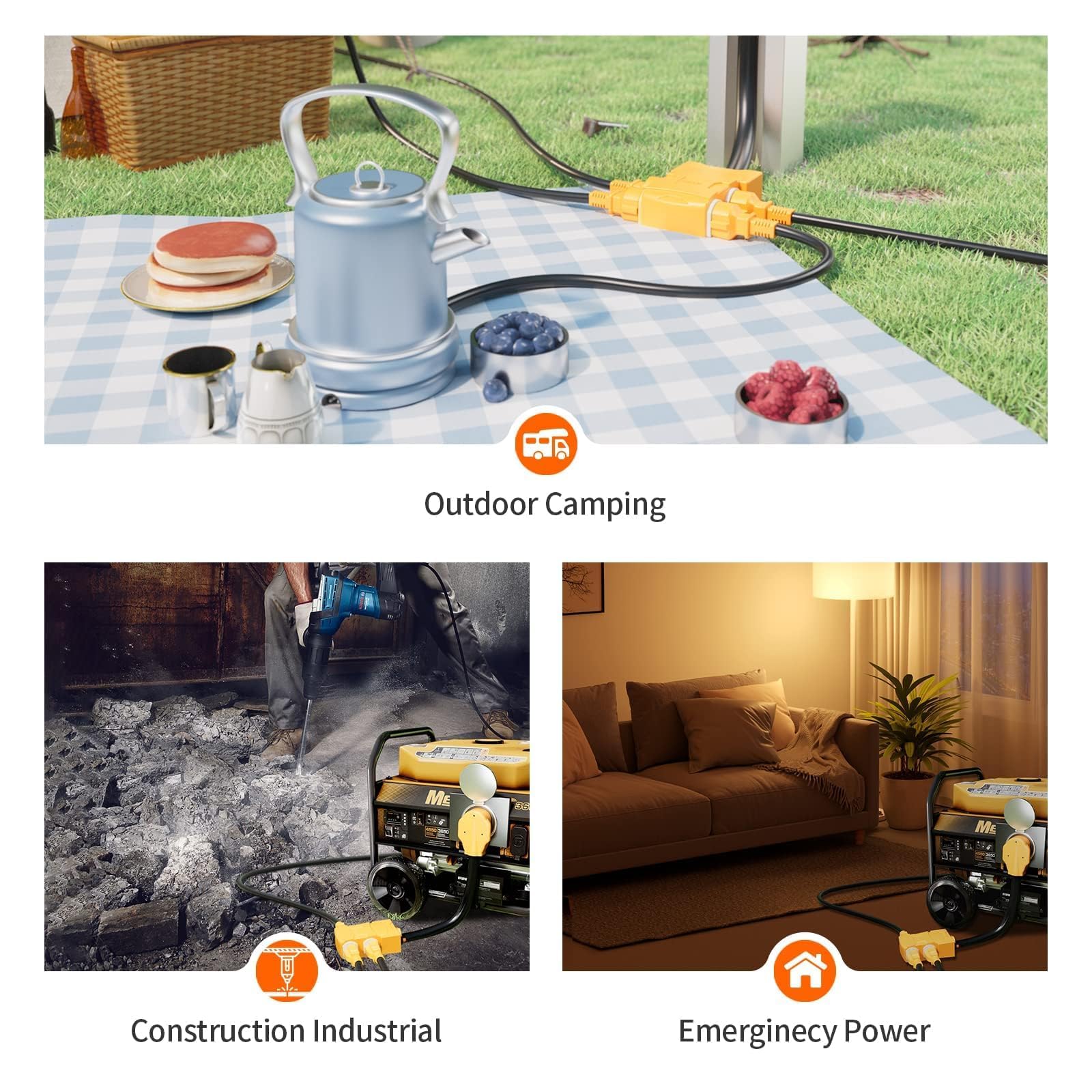 MECMO outlets labeled 125V 20A capacity for safe use.