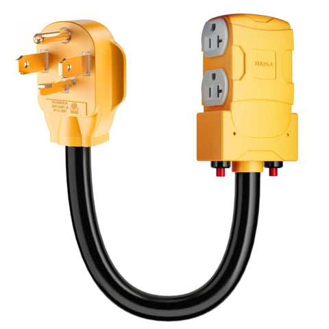 MECMO dryer adapter front view with four 5-15/20R outlets for extra power.