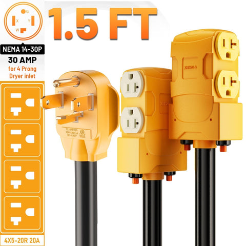 MECMO 14-30P to four outlets connection detail for 125V use.