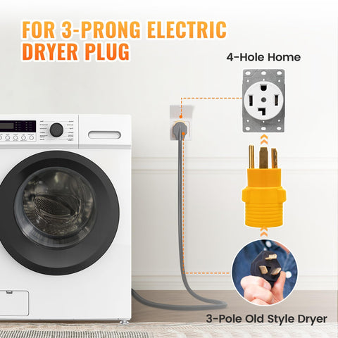 MECMO dryer adapter in use with an older dryer cord