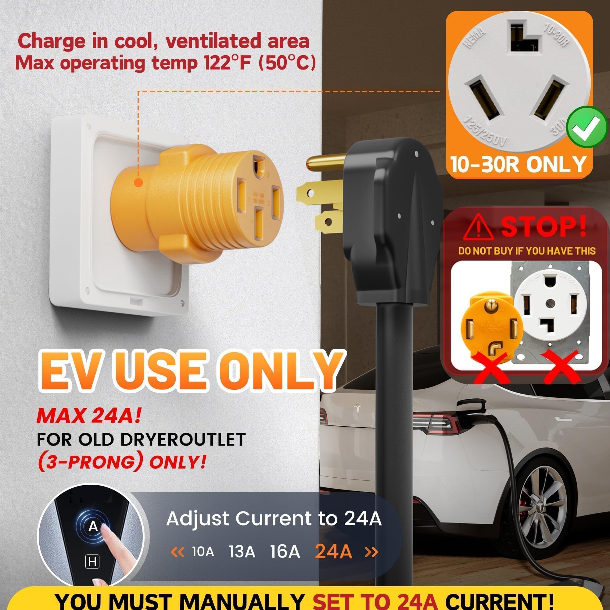 MECMO Level 2 adapter in use delivering up to 24A for on-the-go charging.
