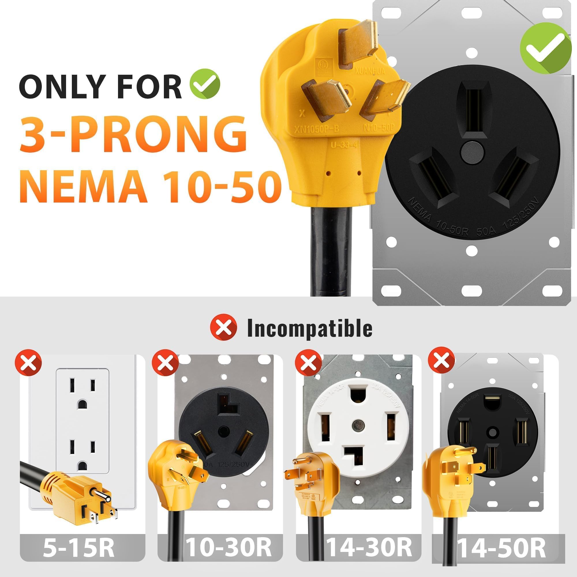 MECMO NEMA 10-50P male plug for classic electric range connections.