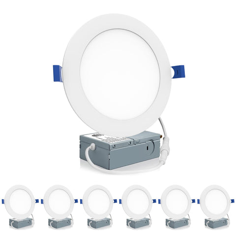 Meconard 6-inch ultra-thin LED downlight installed in ceiling for bright, even lighting