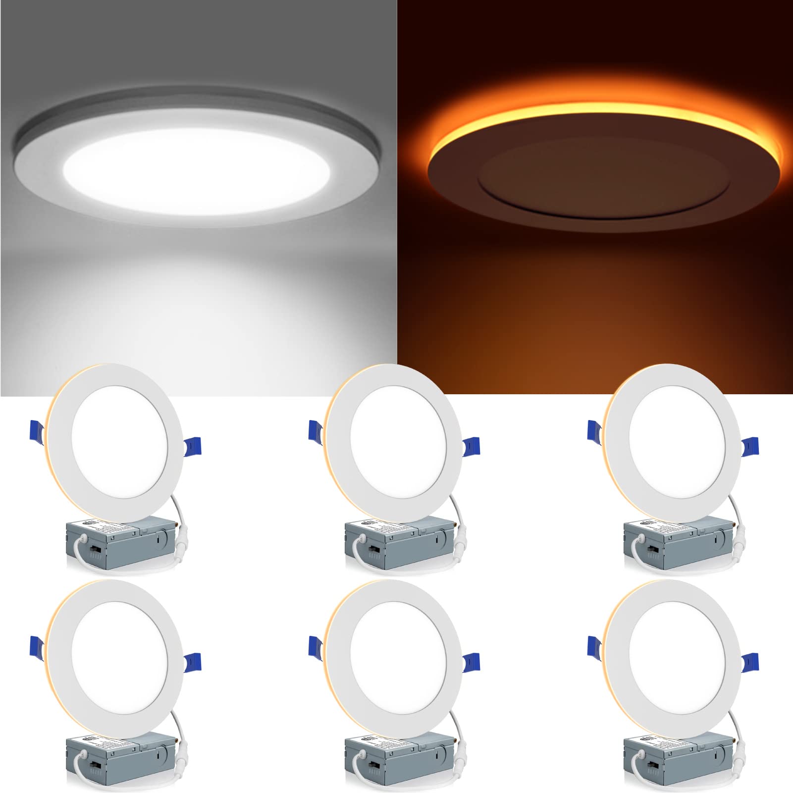 Meconard 6-pack 6-inch LED downlights for uniform ceiling illumination