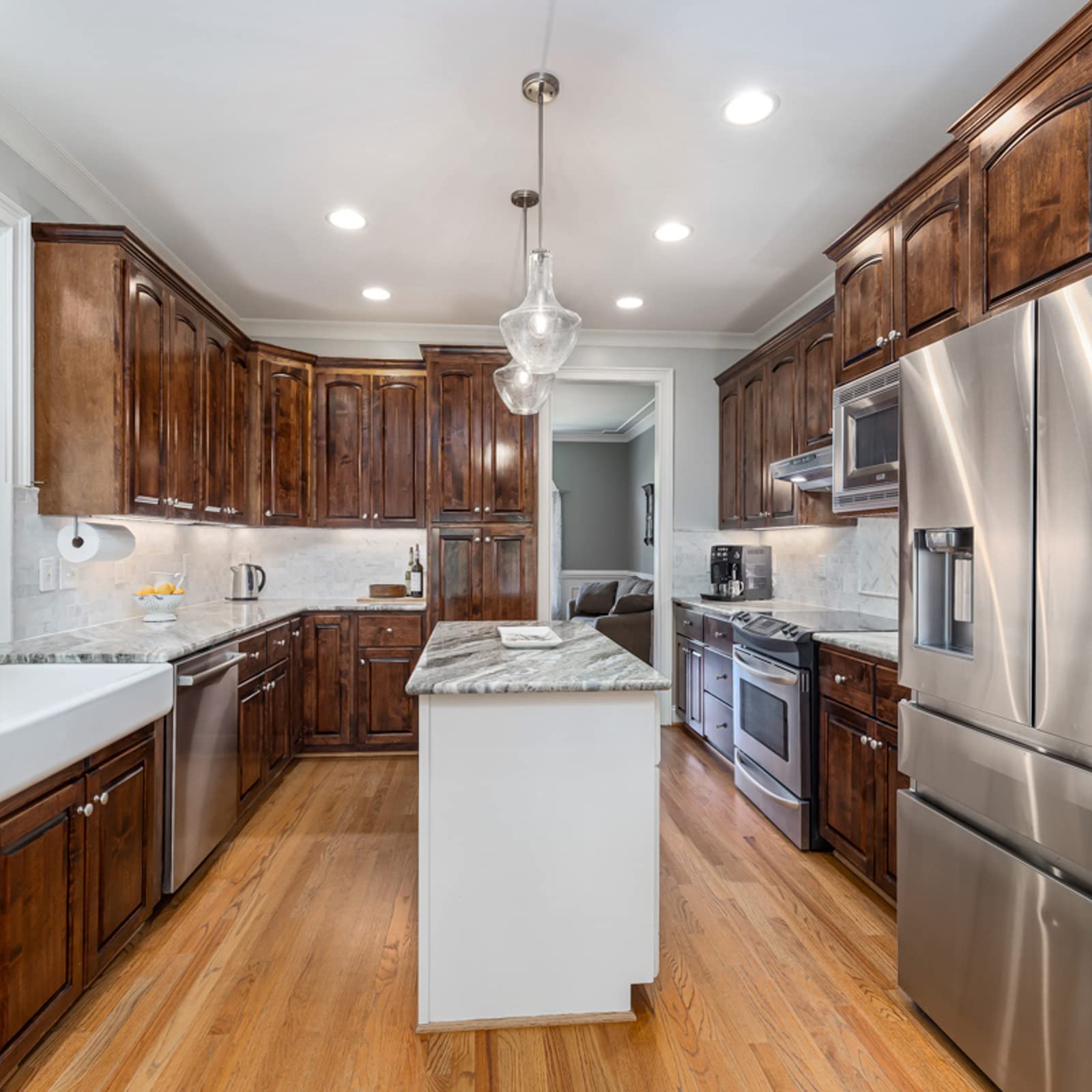 Meconard 6-inch LED recessed light at 3000K for bright, inviting kitchen lighting.