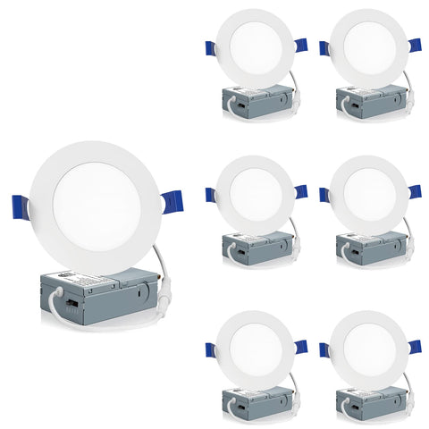 Meconard 6-pack 4-inch LED recessed lights with J-box for versatile ceiling lighting.