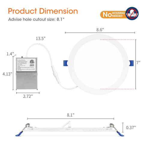 Meconard 8-inch canless downlight at 2700K for warm ambiance.