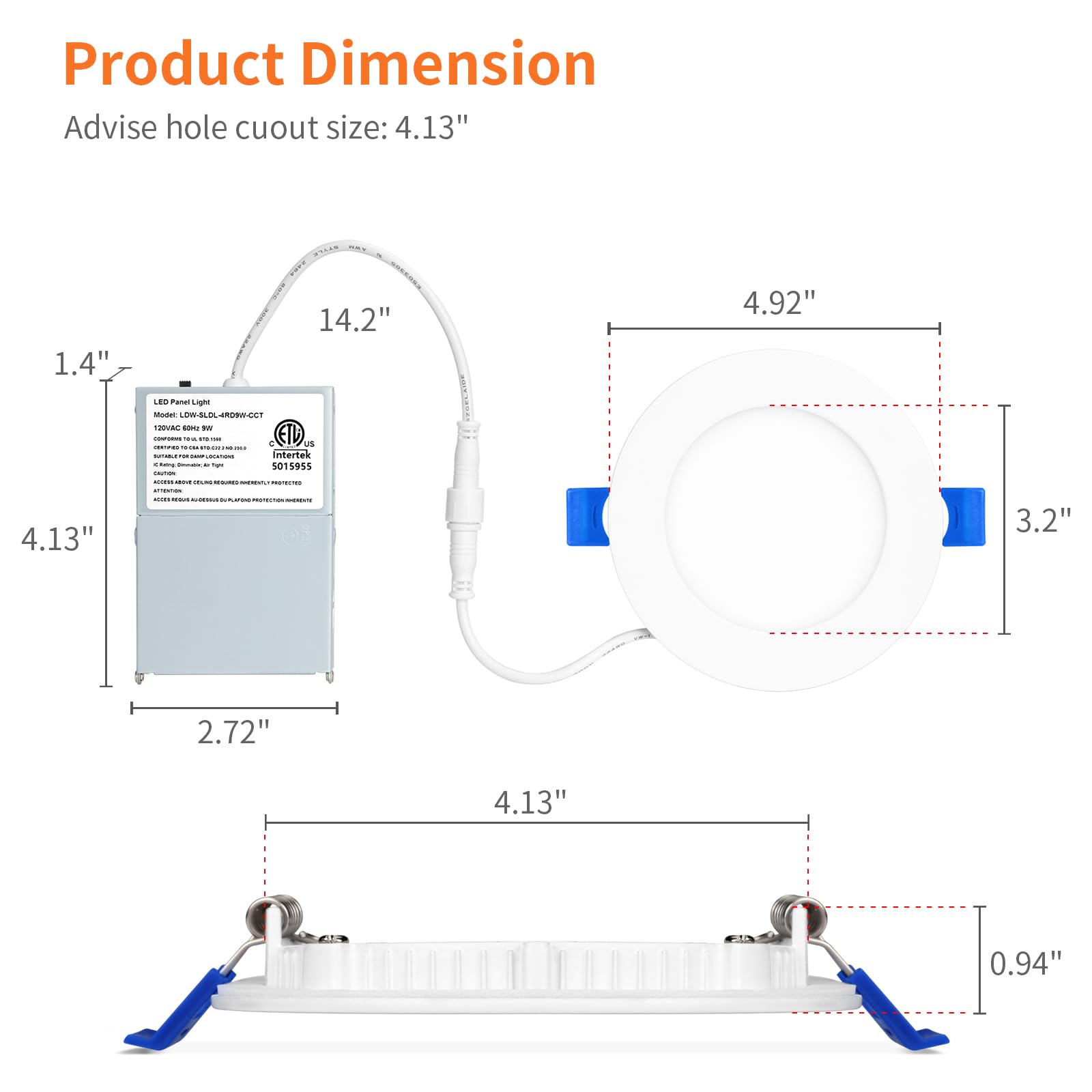 Meconard ultra-thin dimmable wafer downlight for adjustable brightness